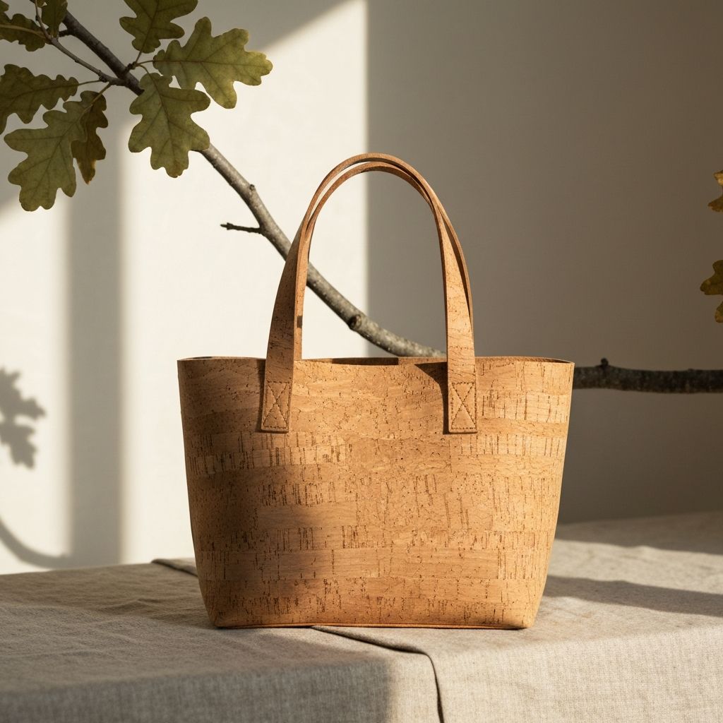 Handcrafted cork bag on natural background